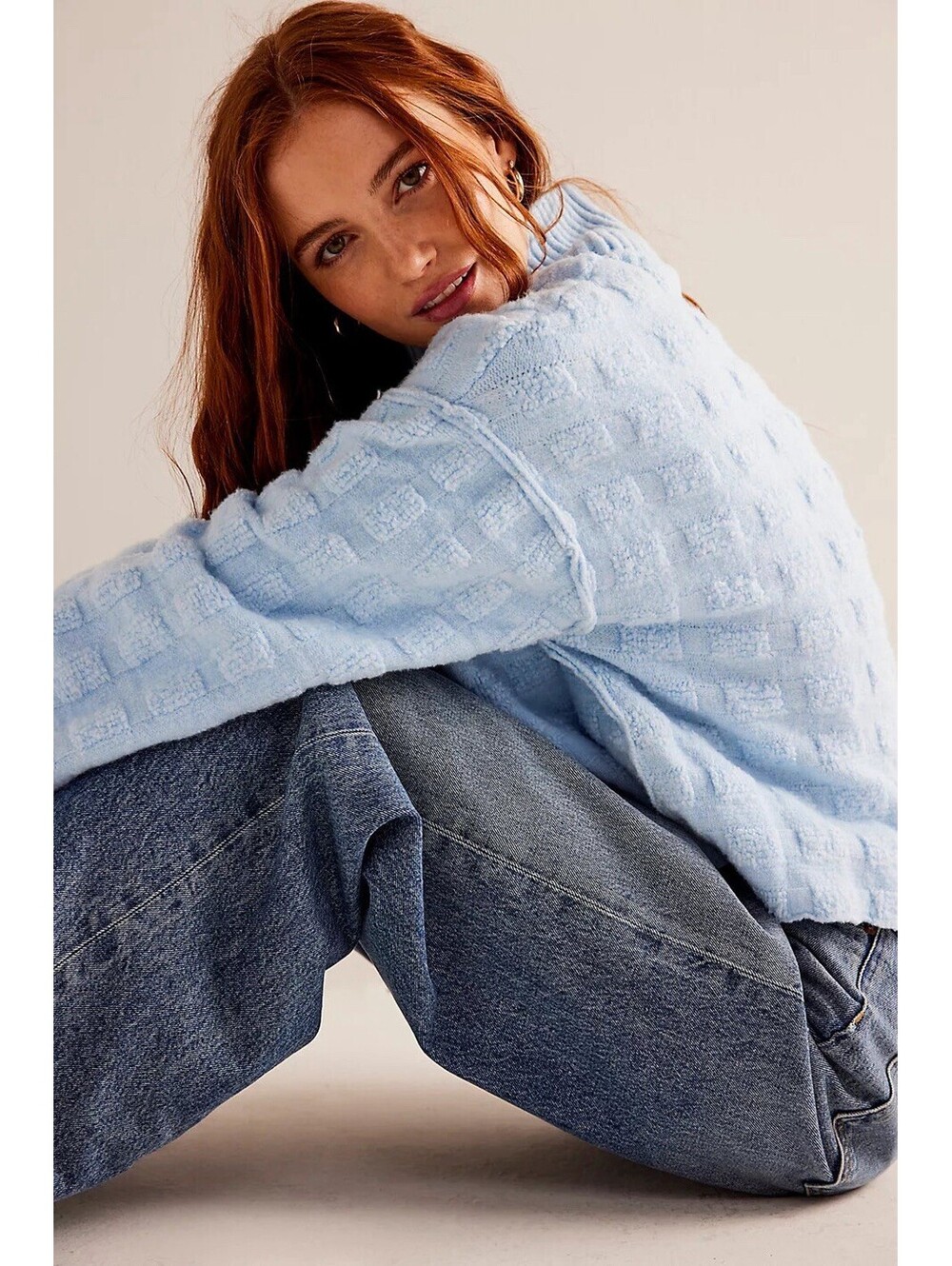 We The Free Care Sweater Women S/P  Free People Soul Searcher Mock Neck Crop Blu - Picture 4 of 9